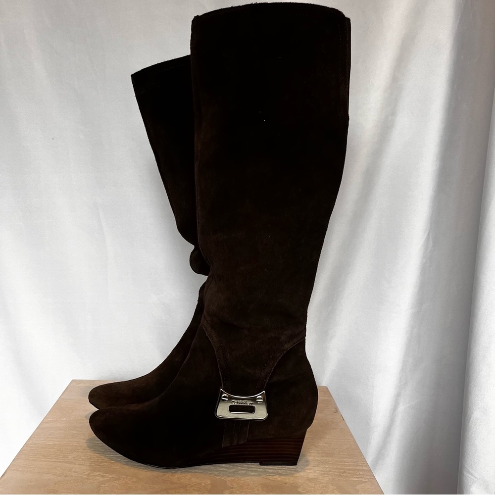 Calvin Klein Chocolate Brown Leather/Suede Knee Boots-6.5